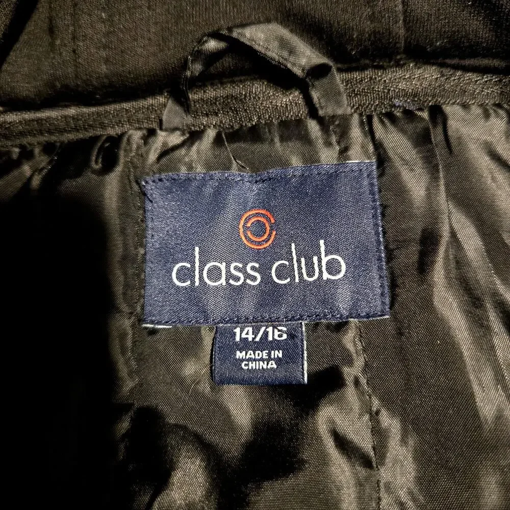 Class Club Girls 14 16 Black Coat Jacket Children's XL Zip Out Liner Remove Hood